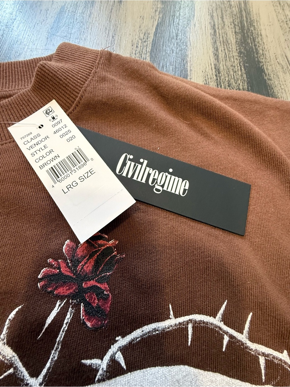 Civil Regime Men's Brown Graphic Ribcage Skeleton & Rose Tee NWT Size Large - Picture 3 of 8